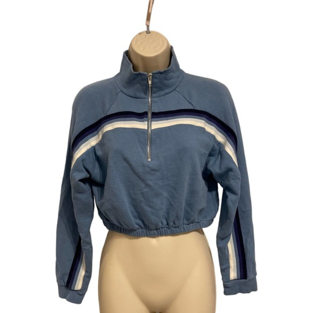 PacSun PS/LA Blue Cropped Half Zip Cropped Sweatshirt Small Pre-Owned